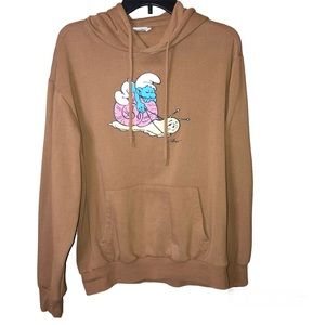 The Smurfs Peyo Save the World Sweatshirt Hoodie Brown Size Small‎